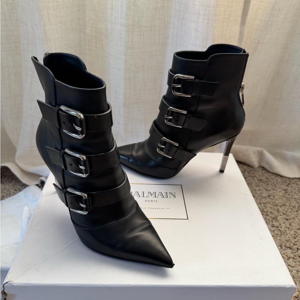 Balmain Black Heeled Boots with Buckles